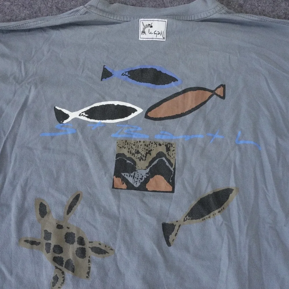 Le Gall St. Barth Mens XL Long Sleeve Graphic T-Shirt‎ Blue Gray Fish Turtle